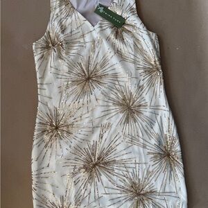 Trina Turk White and Gold Midi Dress